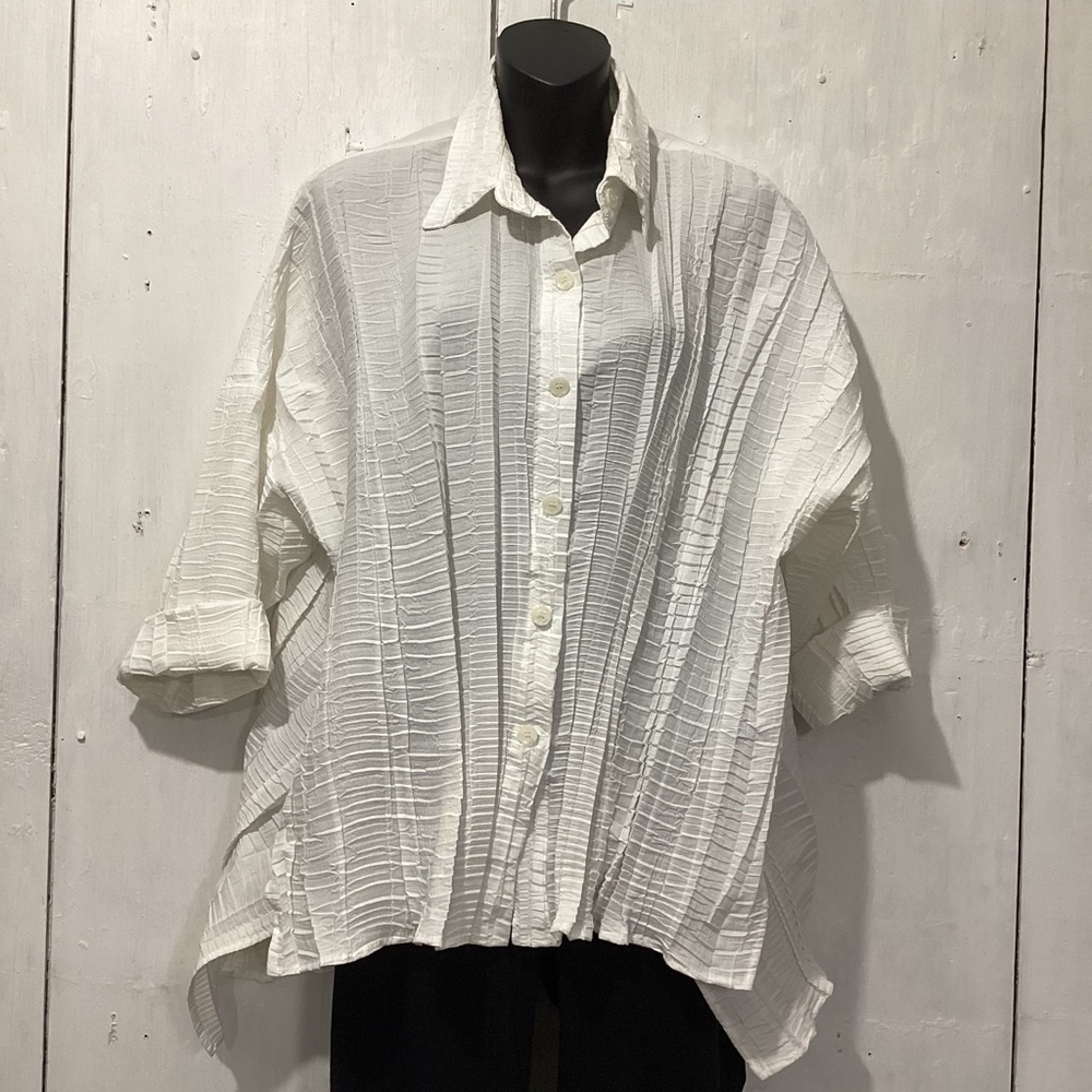 BLANQUE White Textured Asymmetrical Button-Up Shirt Size L/XL